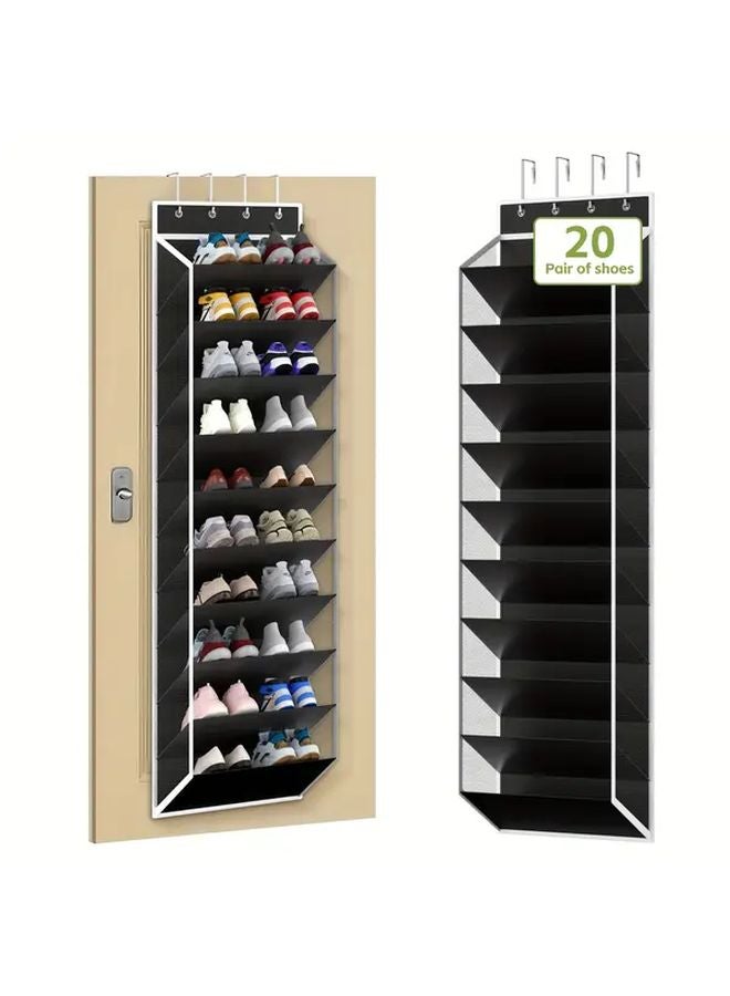 Hanging Shoe Organizer 20 Pair 10 Tier With 4 Metal Hooks Black Mesh Door Storage - Image 2